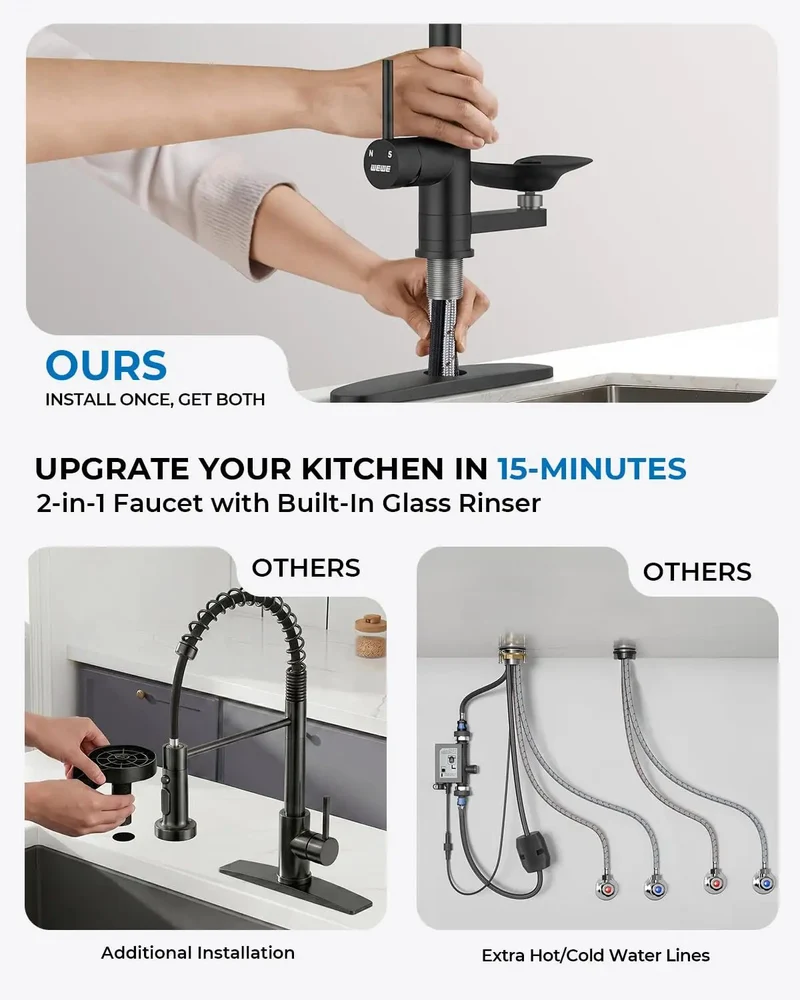 Modern Kitchen Faucet Pull Down Sprayer Integrated Cup Washer 3 Spray Modes Handles Bottles Glasses And Mugs Quick Cleanup Hassle Free Sink Routine Kitchen Game Changer That Really Slaps Smooth As Butter