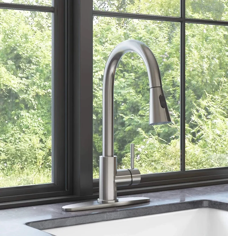 Heavy Duty Single Handle Kitchen Sink Faucet With High Arc Pull Down Sprayer Rust Resistant Stainless Steel Build And Ceramic Disc Valve For Hassle Free Setup