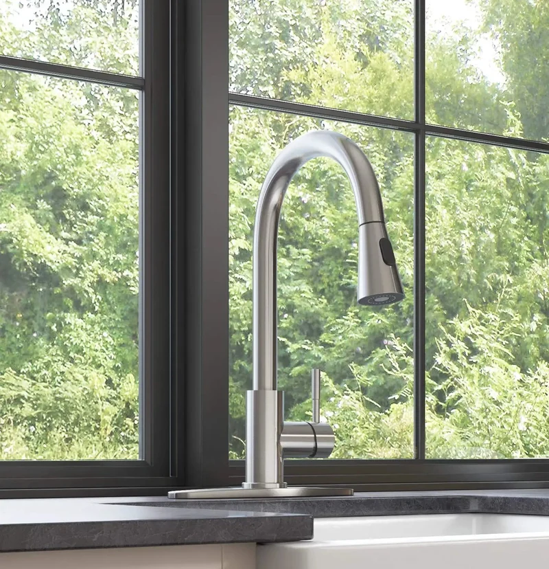 Heavy Duty Single Handle Kitchen Sink Faucet With High Arc Pull Down Sprayer Rust Resistant Stainless Steel Build And Ceramic Disc Valve For Hassle Free Setup