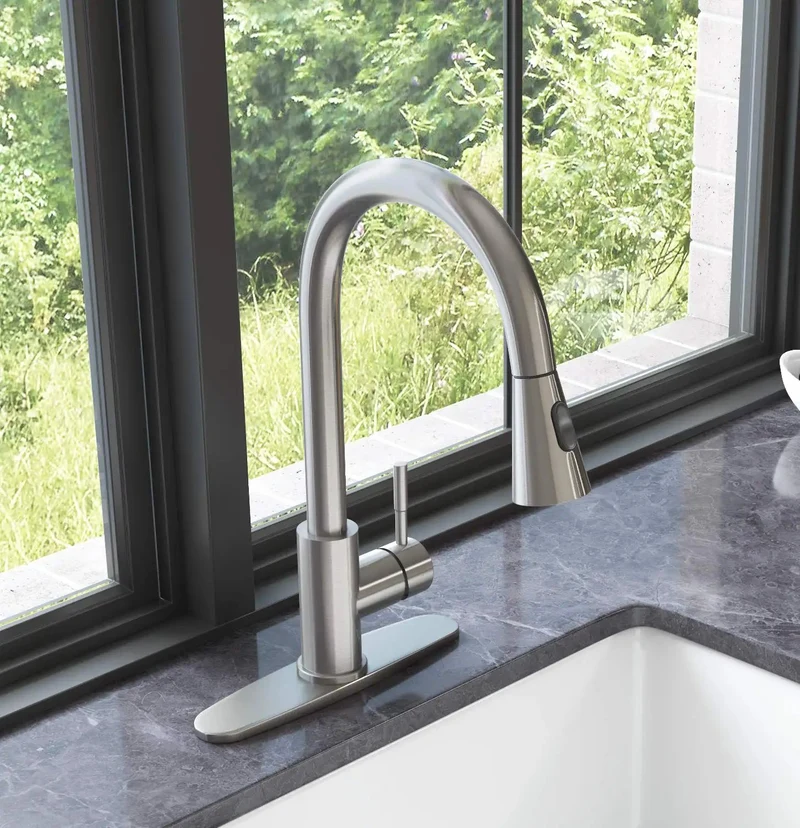Heavy Duty Single Handle Kitchen Sink Faucet With High Arc Pull Down Sprayer Rust Resistant Stainless Steel Build And Ceramic Disc Valve For Hassle Free Setup