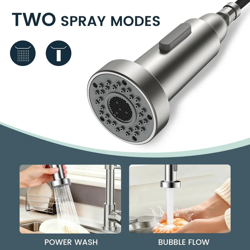 Brushed Nickel Kitchen Faucet With Pull Down Sprayer And 360 Swivel Spout Featuring A Smooth Operator Design That Eats Through Grease And Hard Water Buildup While Delivering Hella Strong Spray To Tackle Stubborn Stains