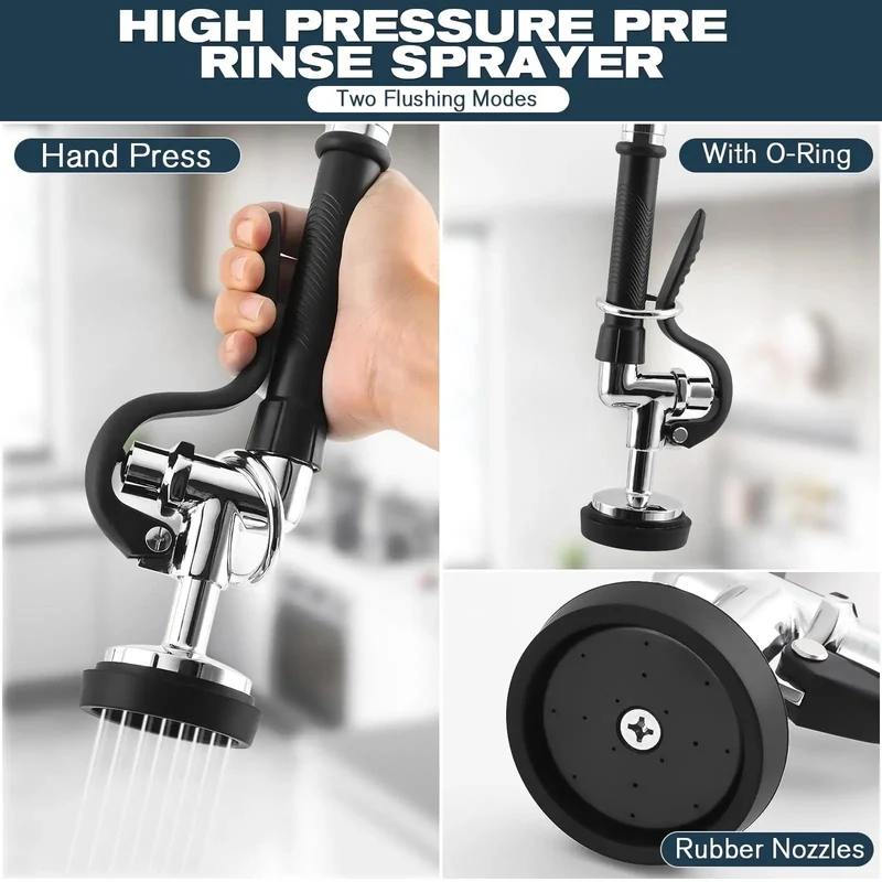 Pro Grade Commercial Wall Mount Sink Faucet With Pre Rinse Sprayer And 21 Inch Premium Chrome Pull Down Spray Adjustable Swing Spout Rock Solid Build Perfect For Serious Chefs