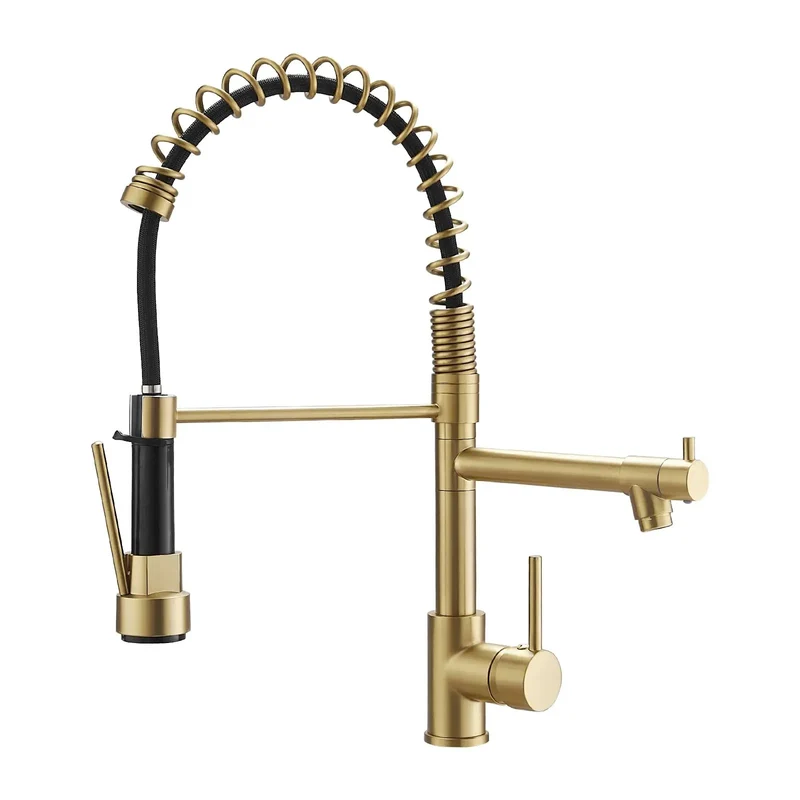 Top Shelf Brushed Gold Kitchen Faucet With Durable Pull Down Sprayer Head And Smart Dual Nozzle Settings For High Volume Meal Prep And Snappy Sink Rinsing Duties
