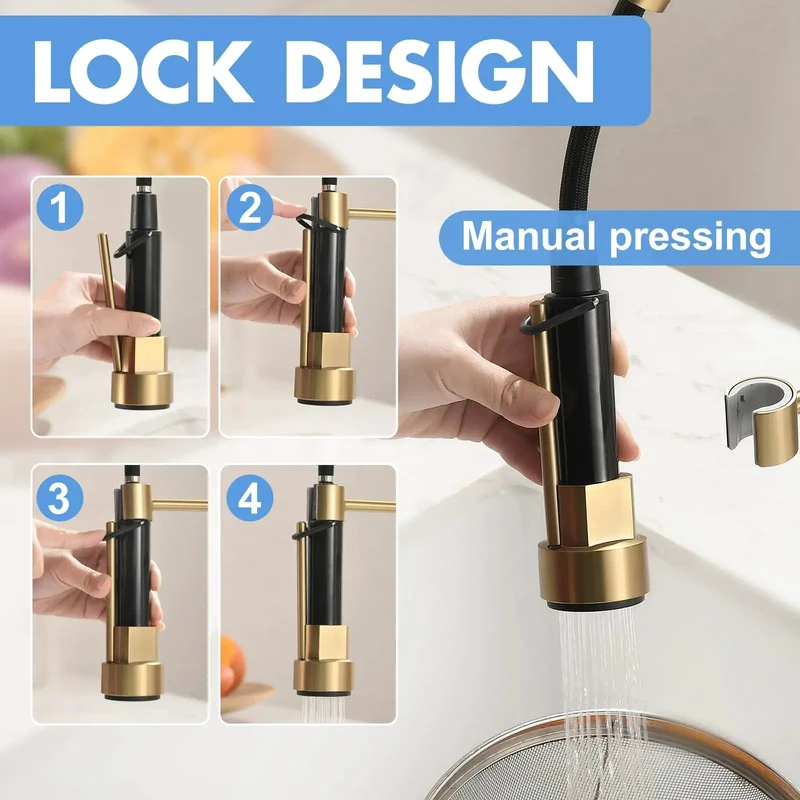 Top Shelf Brushed Gold Kitchen Faucet With Durable Pull Down Sprayer Head And Smart Dual Nozzle Settings For High Volume Meal Prep And Snappy Sink Rinsing Duties