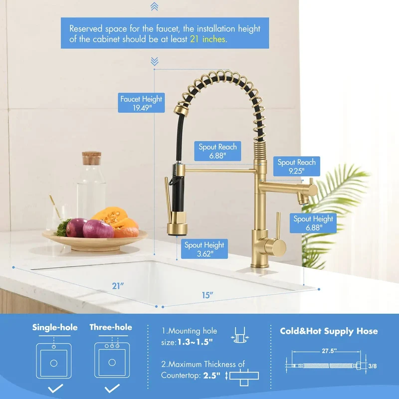 Top Shelf Brushed Gold Kitchen Faucet With Durable Pull Down Sprayer Head And Smart Dual Nozzle Settings For High Volume Meal Prep And Snappy Sink Rinsing Duties