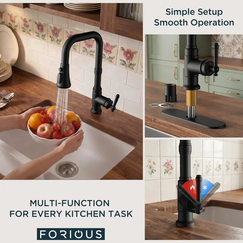 Badass Vintage Kitchen Sink Faucet Featuring A Smooth Pull Down Sprayer In Heavy Duty Matte Black Finish Perfect For Rustic Farmhouse Kitchen Setup And Swivel Spout Design Today