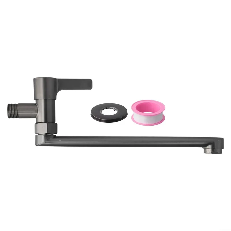 Heavy Duty Wall Mount Kitchen Faucet With Smooth Glide Extension Spout Built Tough From 304 Stainless Steel No Fuss Single Handle Operation Rock Solid Gray Design For Everyday Sink Duties