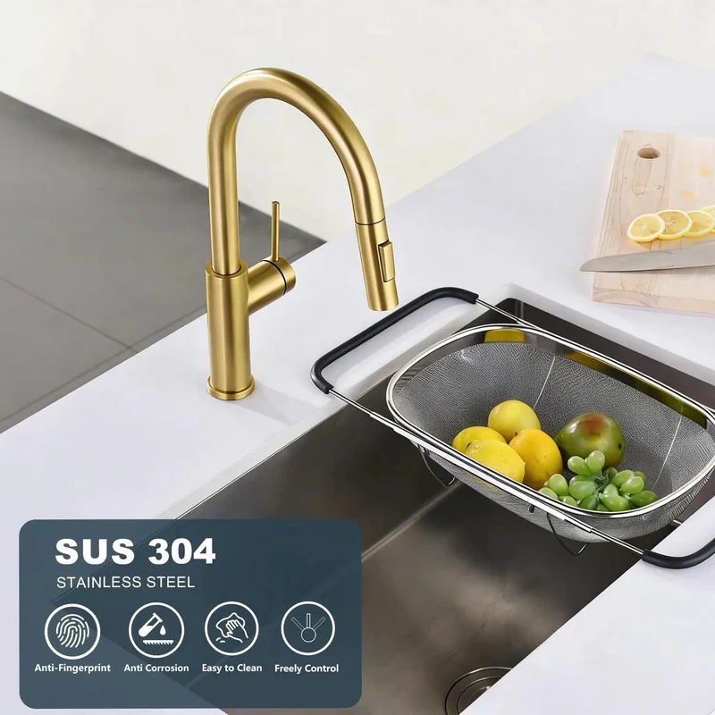 Game Changer Kitchen Sink Faucet With Slick Pull Down Sprayer In Vintage Brushed Gold And Heavy Duty 304 Steel, Easy Glide Rotation, Totally Built Different For A Stress Free Daily Grind