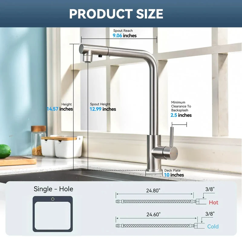 Rock Solid Tall Stainless Steel Kitchen Faucet With Pull Out Sprayer And 360 Degree Swivel Single Handle Design For Farmhouse Bar Laundry And RV Heavy Duty 304 Steel Construction Effortless Cleaning Power Smooth Flow Control Durable Pex Hose