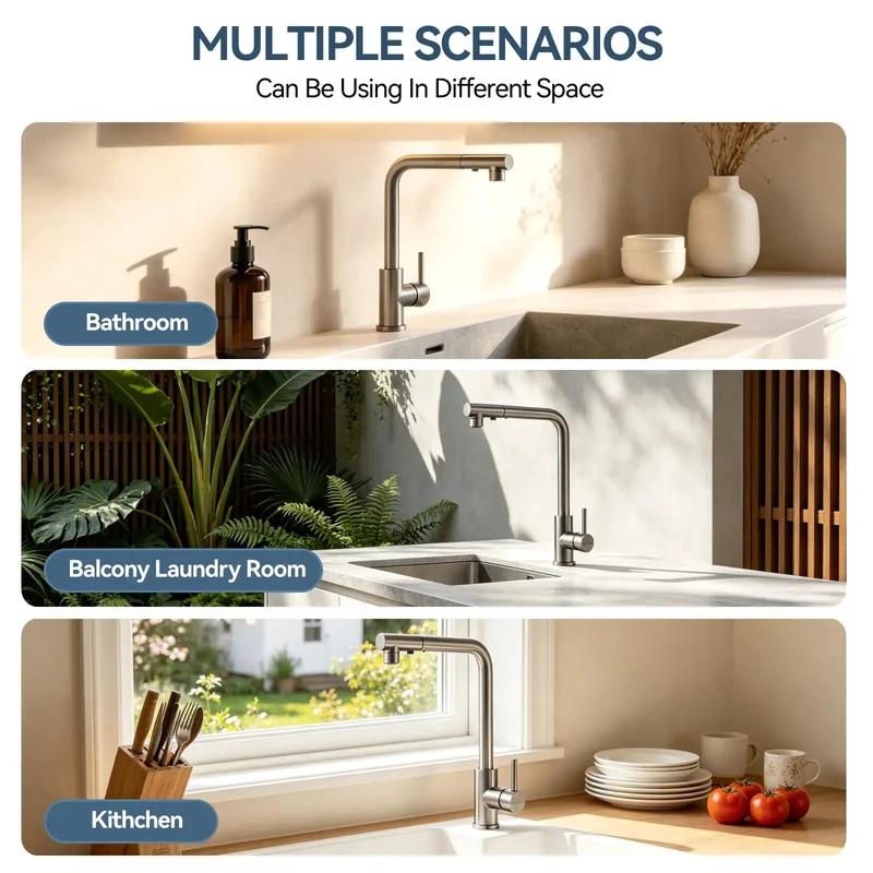 Rock Solid Tall Stainless Steel Kitchen Faucet With Pull Out Sprayer And 360 Degree Swivel Single Handle Design For Farmhouse Bar Laundry And RV Heavy Duty 304 Steel Construction Effortless Cleaning Power Smooth Flow Control Durable Pex Hose