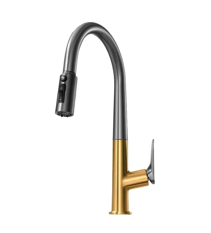 Dope Dual Spout Kitchen Faucet With Smooth Pull Out Spray And Polished Chrome Finish Crafted For Pure Drinking Water And Everyday Grind Using A Sturdy Swivel Base Easy Install