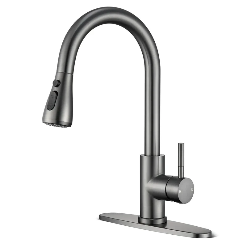 Level Up Your Sink Game With This Sleek Grey Kitchen Faucet Featuring A Smooth Pull Down Sprayer Made From Rock Solid Lead Free 304 Stainless Steel For Durability That Stands The Test Of Time Without Losing Its Grip