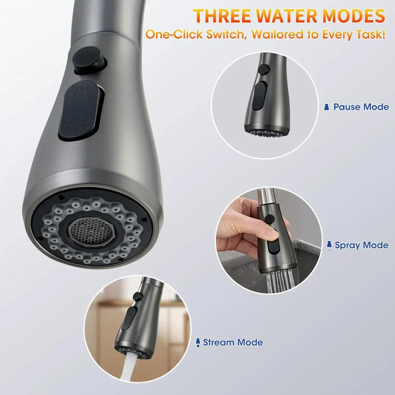 Level Up Your Sink Game With This Sleek Grey Kitchen Faucet Featuring A Smooth Pull Down Sprayer Made From Rock Solid Lead Free 304 Stainless Steel For Durability That Stands The Test Of Time Without Losing Its Grip