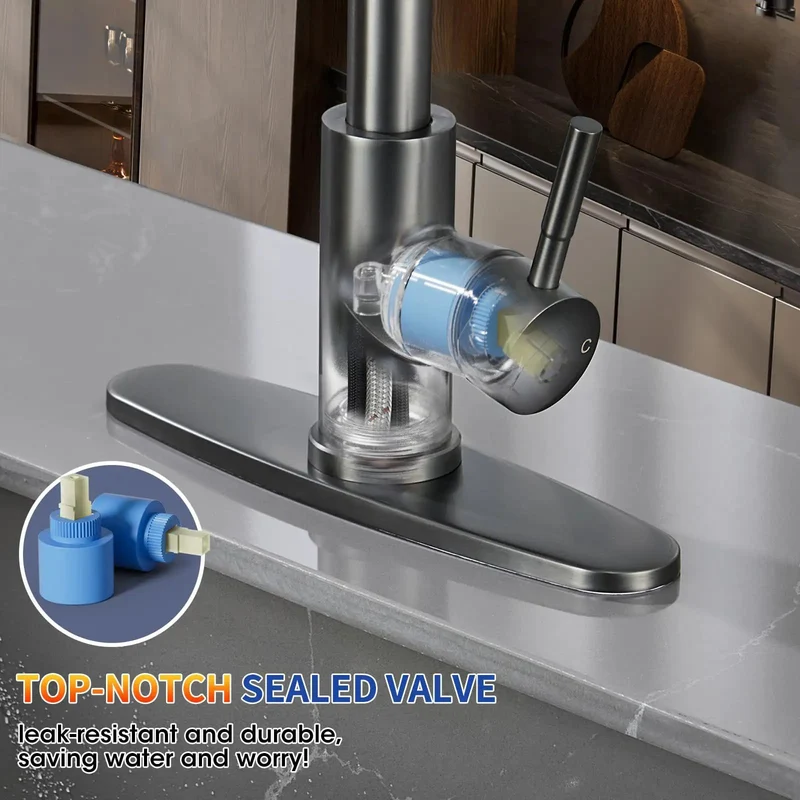 Level Up Your Sink Game With This Sleek Grey Kitchen Faucet Featuring A Smooth Pull Down Sprayer Made From Rock Solid Lead Free 304 Stainless Steel For Durability That Stands The Test Of Time Without Losing Its Grip