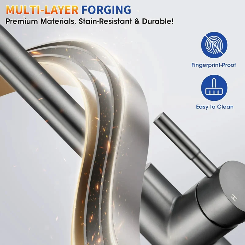 Level Up Your Sink Game With This Sleek Grey Kitchen Faucet Featuring A Smooth Pull Down Sprayer Made From Rock Solid Lead Free 304 Stainless Steel For Durability That Stands The Test Of Time Without Losing Its Grip
