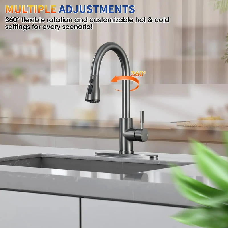 Level Up Your Sink Game With This Sleek Grey Kitchen Faucet Featuring A Smooth Pull Down Sprayer Made From Rock Solid Lead Free 304 Stainless Steel For Durability That Stands The Test Of Time Without Losing Its Grip