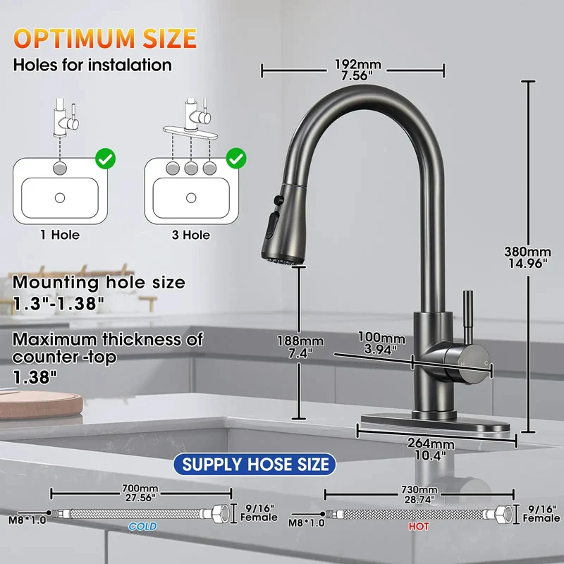 Level Up Your Sink Game With This Sleek Grey Kitchen Faucet Featuring A Smooth Pull Down Sprayer Made From Rock Solid Lead Free 304 Stainless Steel For Durability That Stands The Test Of Time Without Losing Its Grip