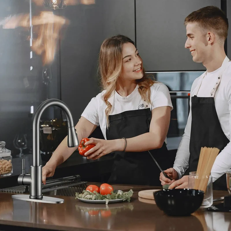 Level Up Your Sink Game With This Sleek Grey Kitchen Faucet Featuring A Smooth Pull Down Sprayer Made From Rock Solid Lead Free 304 Stainless Steel For Durability That Stands The Test Of Time Without Losing Its Grip