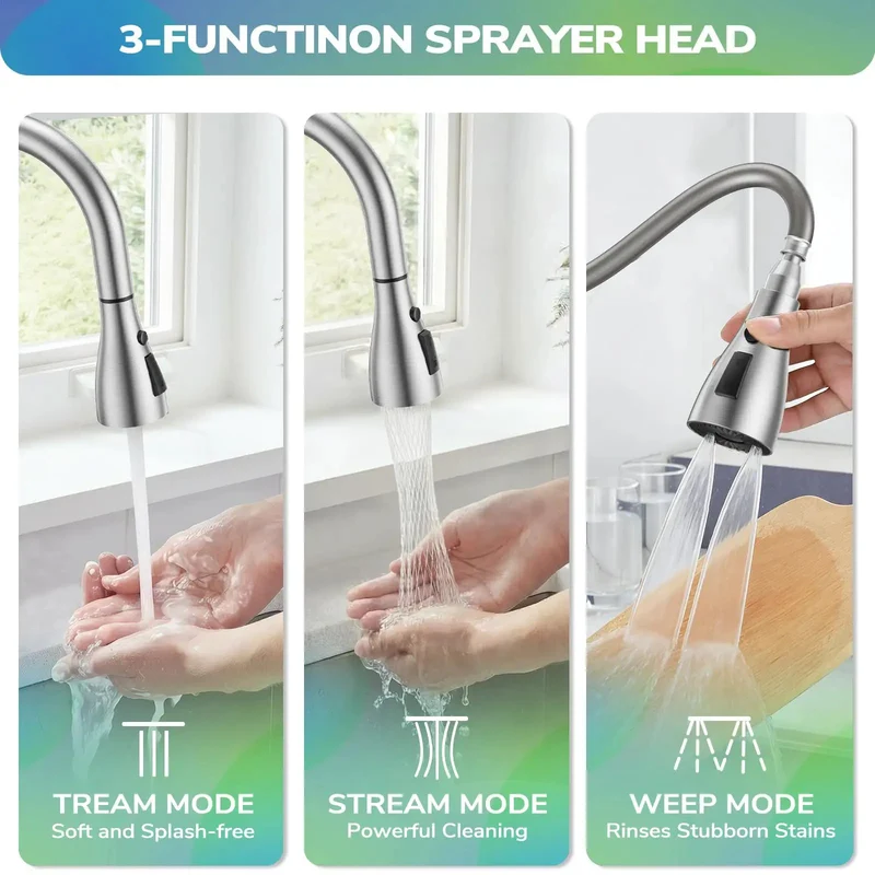 Heavy Duty Wall Mount Kitchen Faucet With Pull Down Sprayer In Brushed Nickel Dual Handle Setup Adjustable Eight Inch Spacing 360 Swivel Neck Zero Hassle Install Top Shelf Choice For Restaurants Or Laundry Rooms