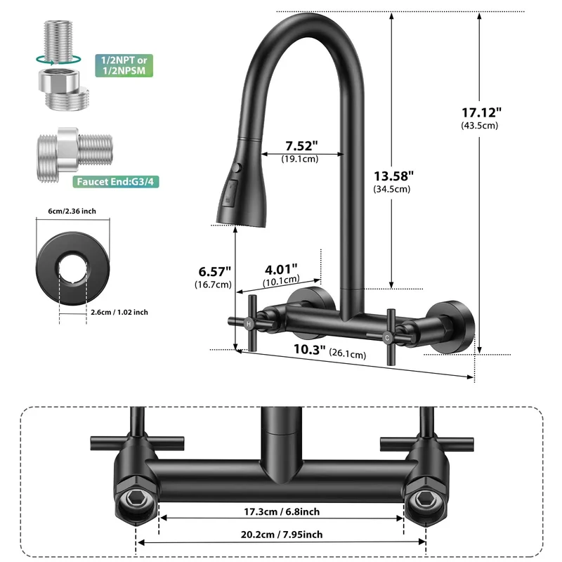 Top Tier Matte Black Wall Mount Kitchen Faucet Featuring Slick Pull Down Sprayer Dual Handles 360 Swivel Nozzle No Sweat Quick Install Built To Kick Butt In Any Kitchen