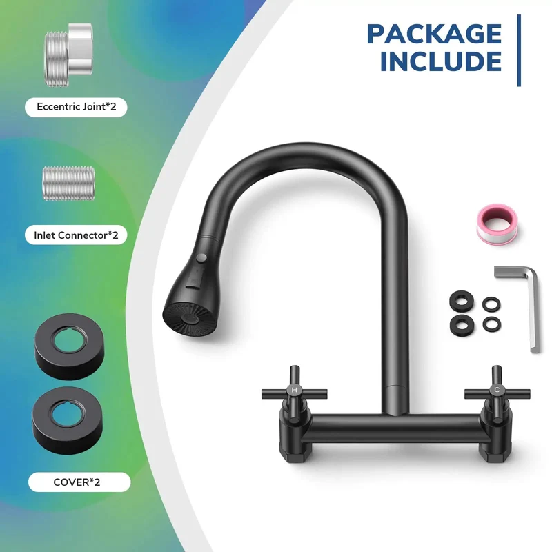 Top Tier Matte Black Wall Mount Kitchen Faucet Featuring Slick Pull Down Sprayer Dual Handles 360 Swivel Nozzle No Sweat Quick Install Built To Kick Butt In Any Kitchen