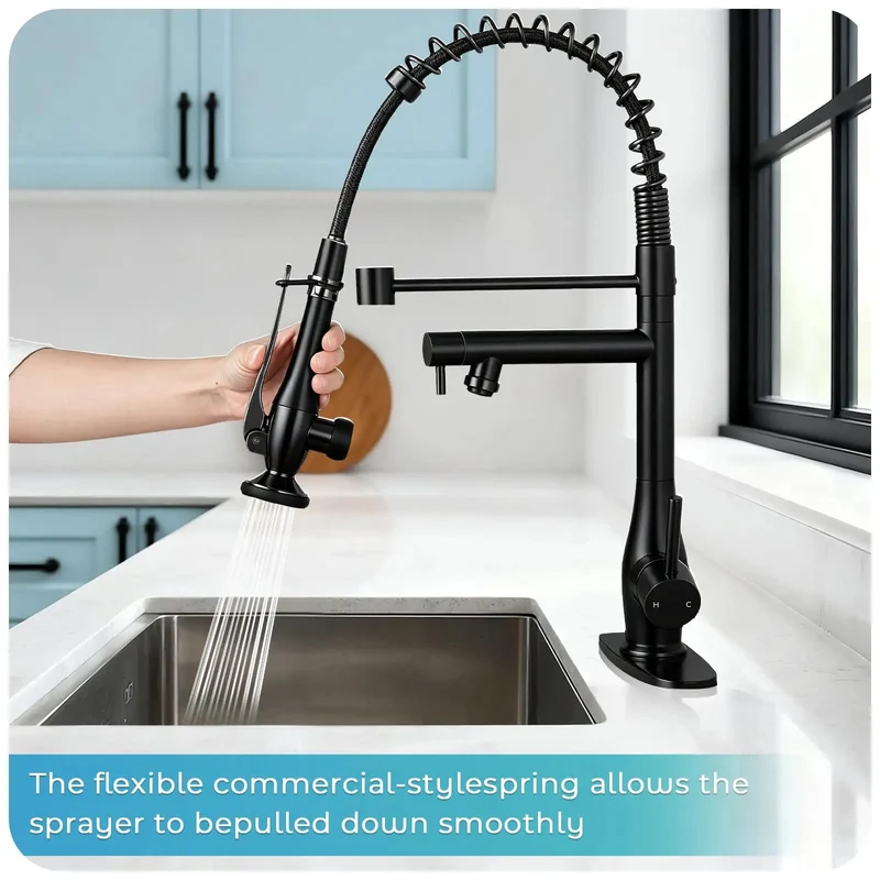 Top Tier Modern Dual Spray Kitchen Faucet With Pull Down Sprayer And Matte Black Finish Heavy Duty 304 Stainless Steel For High Pressure Rinse And Quick Fill Upgrade Your Kitchen Setup No Cap Premium And Rock Solid