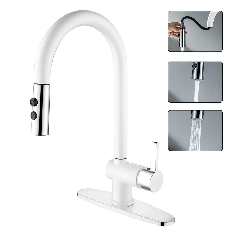 Slick White Utility Sink Faucet With Pull Down Sprayer Offering Smooth Swivel Reach And Kickass Dual Spray Modes A Hella Solid Setup Perfect For Laundry Rooms Or Garage Or Rv Installations Fits One Or Three Hole Bases Effortlessly