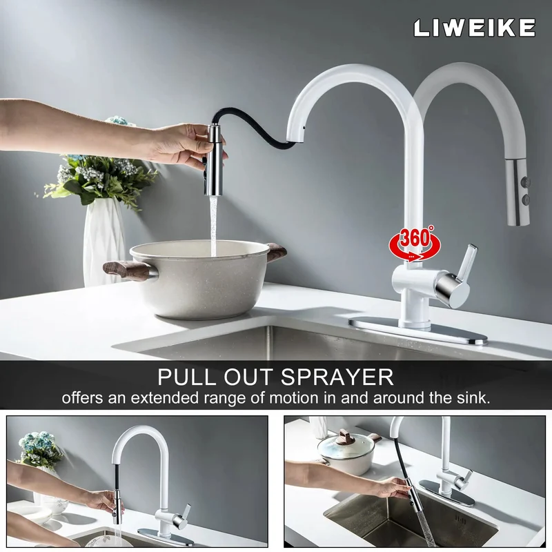 Slick White Utility Sink Faucet With Pull Down Sprayer Offering Smooth Swivel Reach And Kickass Dual Spray Modes A Hella Solid Setup Perfect For Laundry Rooms Or Garage Or Rv Installations Fits One Or Three Hole Bases Effortlessly