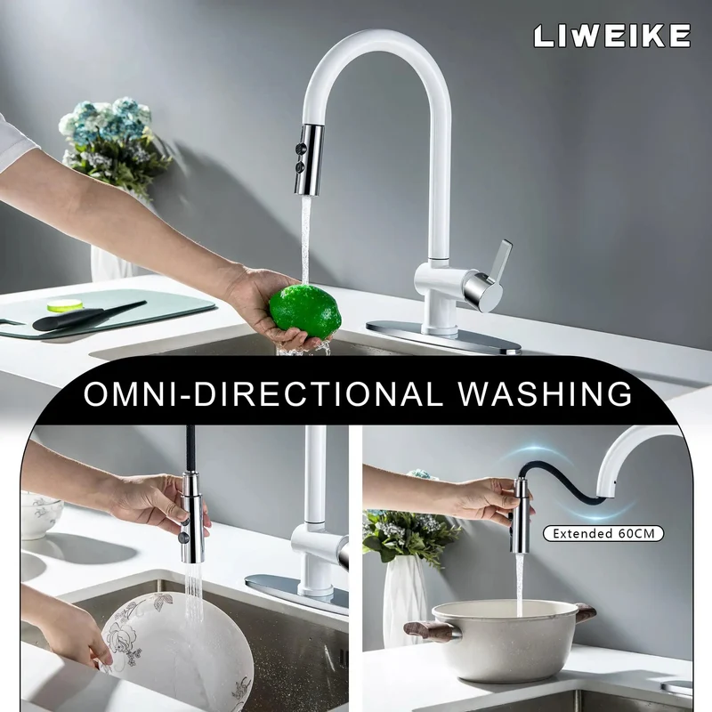 Slick White Utility Sink Faucet With Pull Down Sprayer Offering Smooth Swivel Reach And Kickass Dual Spray Modes A Hella Solid Setup Perfect For Laundry Rooms Or Garage Or Rv Installations Fits One Or Three Hole Bases Effortlessly