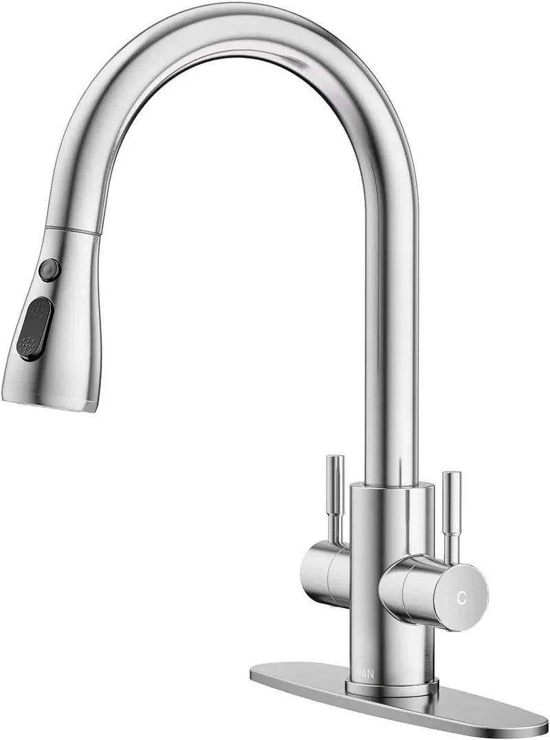 Brushed Nickel Kitchen Faucet Pull Down Sprayer Dual Handles High Arc Stainless Steel Gravity Ball Smooth Retract Heavy Duty Beefy Build Glides Easy Cleanup Boss Gear Perfect For Any Rv Laundry Or Bar Sink Setup