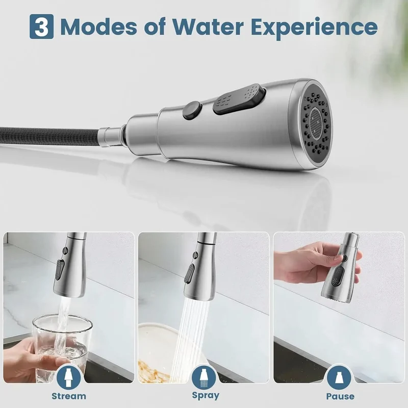 Brushed Nickel Kitchen Faucet Pull Down Sprayer Dual Handles High Arc Stainless Steel Gravity Ball Smooth Retract Heavy Duty Beefy Build Glides Easy Cleanup Boss Gear Perfect For Any Rv Laundry Or Bar Sink Setup