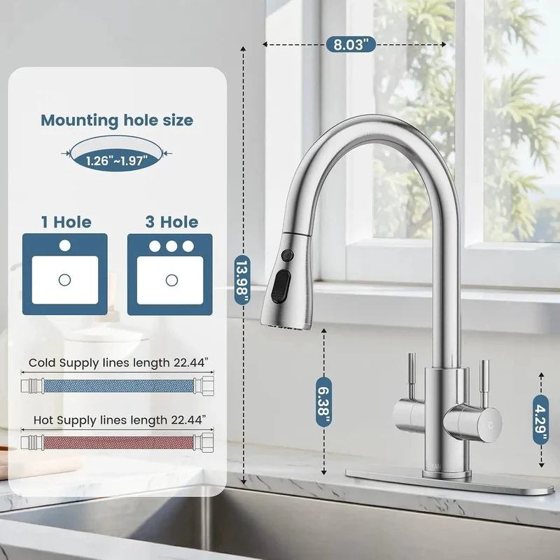 Brushed Nickel Kitchen Faucet Pull Down Sprayer Dual Handles High Arc Stainless Steel Gravity Ball Smooth Retract Heavy Duty Beefy Build Glides Easy Cleanup Boss Gear Perfect For Any Rv Laundry Or Bar Sink Setup