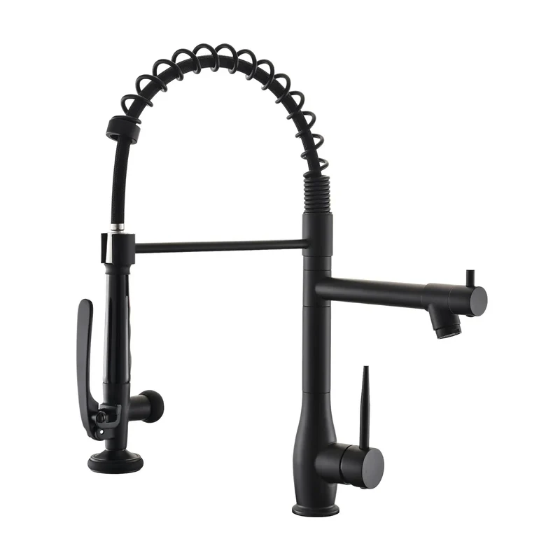 Heavy Duty Matte Black Commercial Kitchen Faucet With Pull Down Sprayer And True 360 Degree Swivel Built Like A Tank For Pro Environments Featuring Dual Spray And Stream Modes That Make Cleaning No Sweat