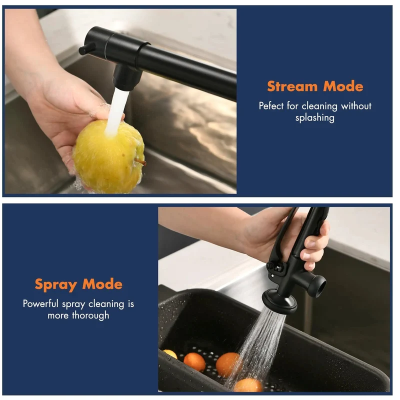 Heavy Duty Matte Black Commercial Kitchen Faucet With Pull Down Sprayer And True 360 Degree Swivel Built Like A Tank For Pro Environments Featuring Dual Spray And Stream Modes That Make Cleaning No Sweat