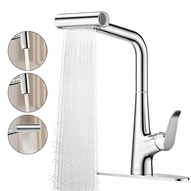 Built Tough Waterfall Kitchen Faucet With Dead Simple Pull Down Sprayer And Single Handle Chrome Finish For Zero Hassle Daily Sink Deep Cleaning Tasks