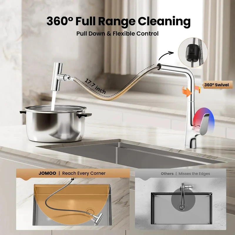 Built Tough Waterfall Kitchen Faucet With Dead Simple Pull Down Sprayer And Single Handle Chrome Finish For Zero Hassle Daily Sink Deep Cleaning Tasks