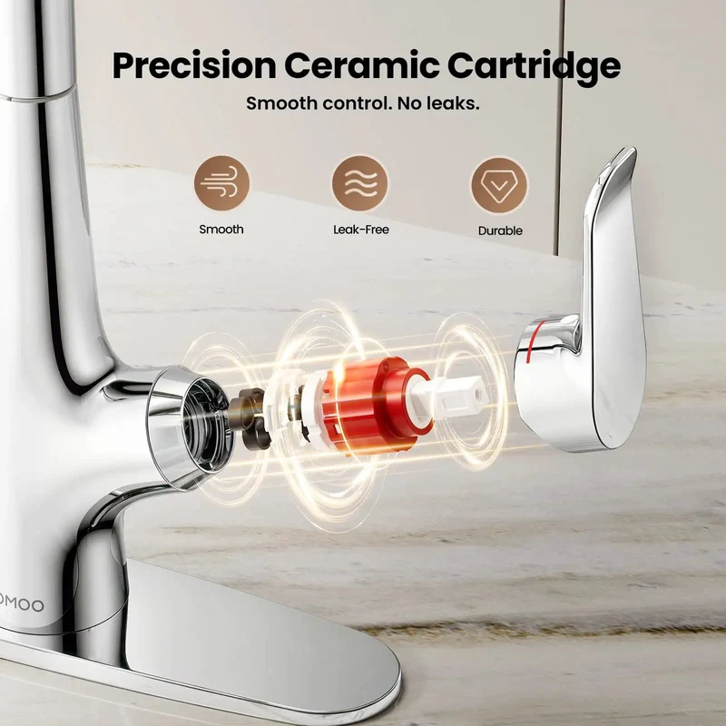 Built Tough Waterfall Kitchen Faucet With Dead Simple Pull Down Sprayer And Single Handle Chrome Finish For Zero Hassle Daily Sink Deep Cleaning Tasks
