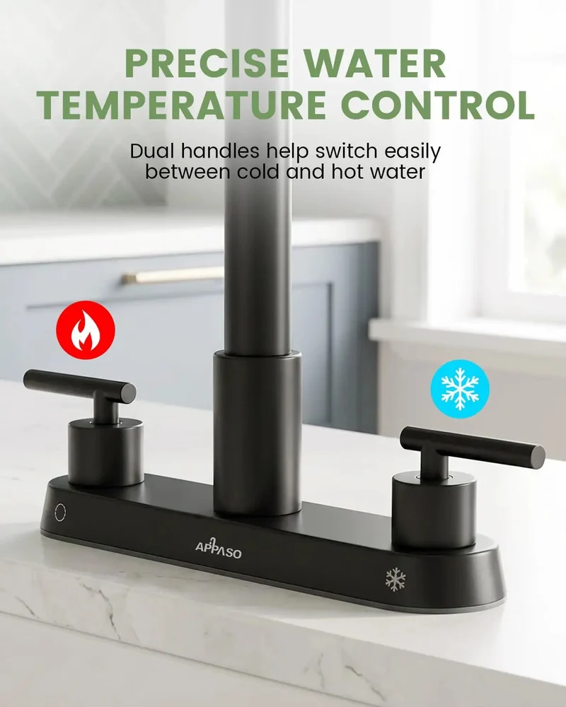 Heavy Duty Matte Black Kitchen Faucet With Dual Handle And Pull Down Sprayer Featuring 3 Function Spray Modes Stream Sweep And Mist Plus Integrated Soap Dispenser For 4 Post Deck Mount Upgrade Your Sink Game For Easy Install And Premium Finish