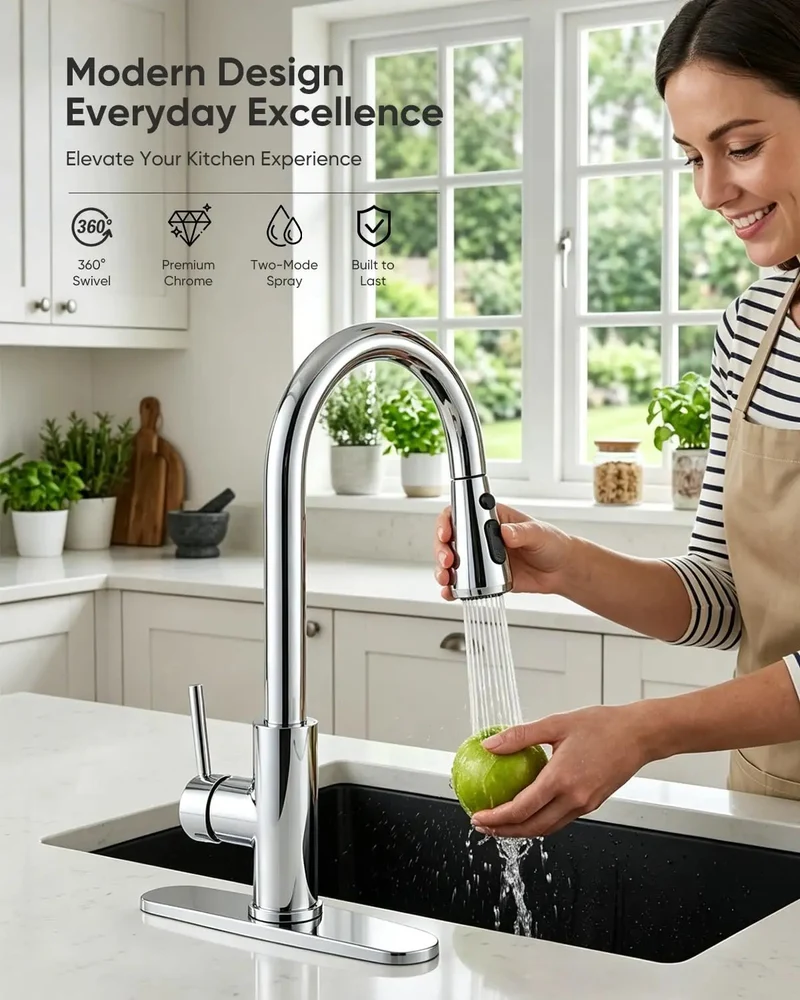 Heavy Duty High Arc Kitchen Faucet With Pull Down Sprayer Three Mode Single Handle Sink Faucet No Sweat Install Solid Stainless Steel Top Shelf Upgrade For Everyday Kitchen Tasks