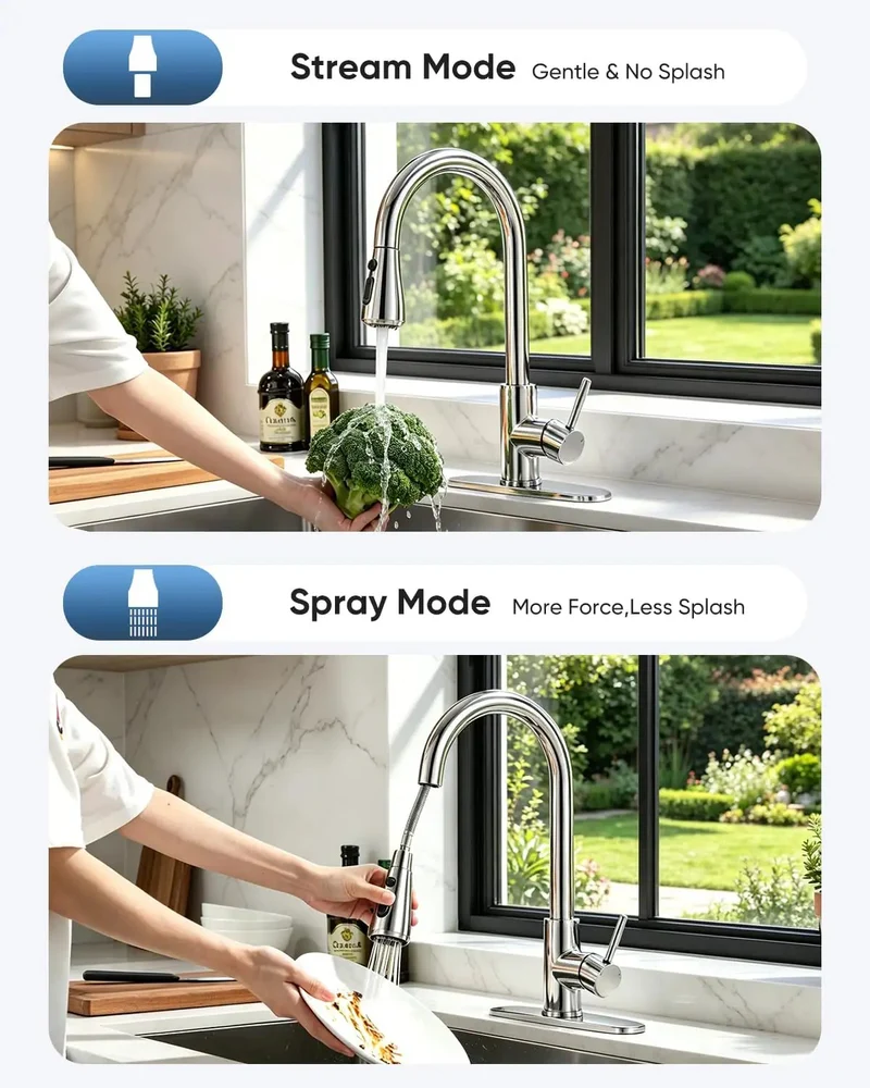 Heavy Duty High Arc Kitchen Faucet With Pull Down Sprayer Three Mode Single Handle Sink Faucet No Sweat Install Solid Stainless Steel Top Shelf Upgrade For Everyday Kitchen Tasks