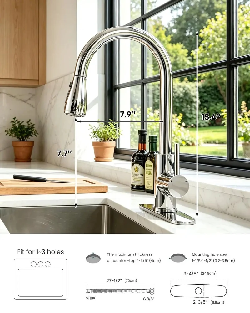 Heavy Duty High Arc Kitchen Faucet With Pull Down Sprayer Three Mode Single Handle Sink Faucet No Sweat Install Solid Stainless Steel Top Shelf Upgrade For Everyday Kitchen Tasks