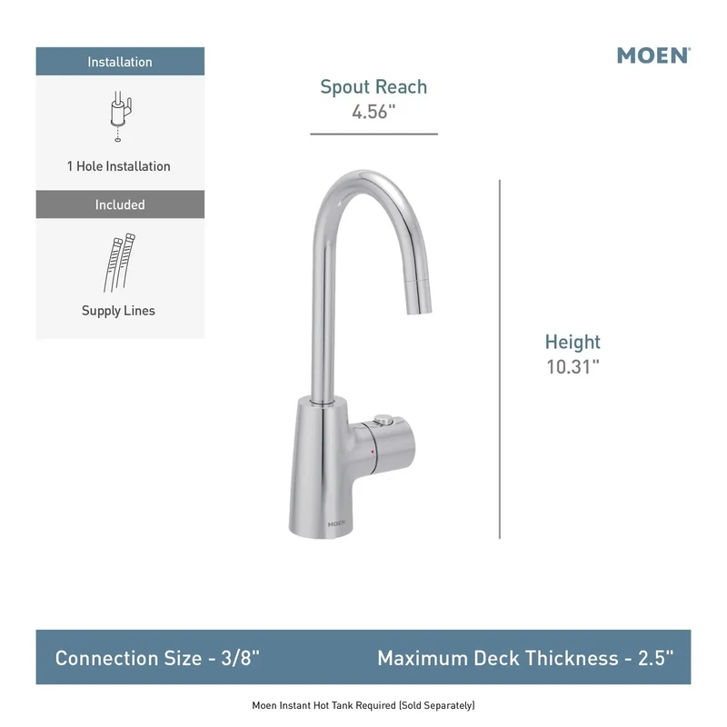 Instant Hot Kitchen Faucet Featuring Slick Spot Resist Stainless Finish And Insulated Spout Design For Hassle Free Hands Free Dispensing And Quick Kitchen Cleanup While Water Heater Tank Sold Separately