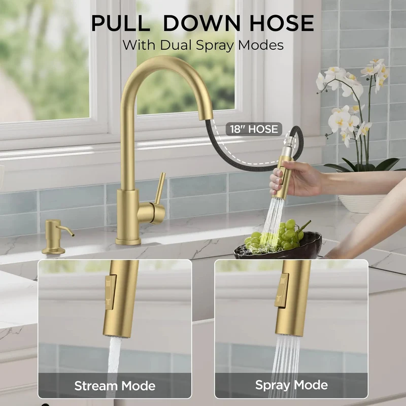 Modern Gold Touch Kitchen Faucet With Pull Down Sprayer Single Hole Sink Mount Featuring Slick Tap Sensor And Auto Shutoff For Smooth Hassle Free Upgrade