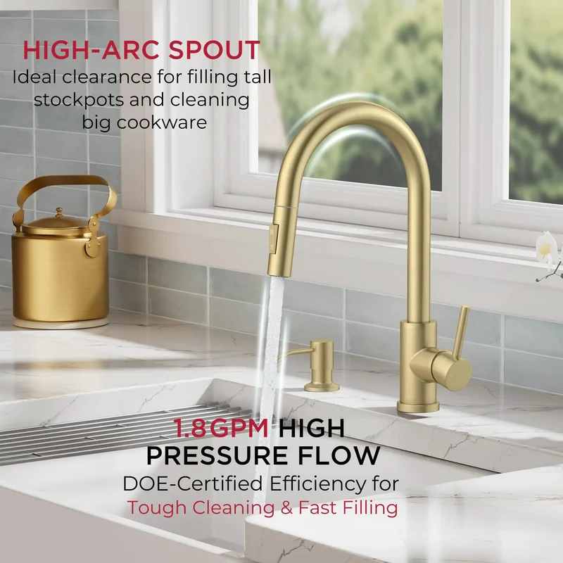 Modern Gold Touch Kitchen Faucet With Pull Down Sprayer Single Hole Sink Mount Featuring Slick Tap Sensor And Auto Shutoff For Smooth Hassle Free Upgrade