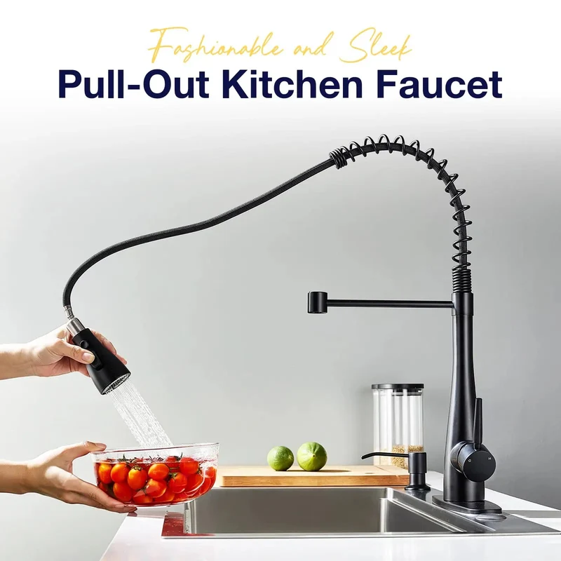 Top Tier Single Handle Kitchen Faucet With Pull Down Sprayer Matte Black Lead Free Stainless Steel For Farmhouse Laundry Rv Or Sink Delivering Slick 360 Swivel And Zero Drip Performance For Easy Daily Use