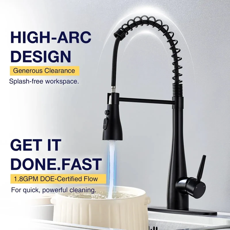 Top Tier Single Handle Kitchen Faucet With Pull Down Sprayer Matte Black Lead Free Stainless Steel For Farmhouse Laundry Rv Or Sink Delivering Slick 360 Swivel And Zero Drip Performance For Easy Daily Use