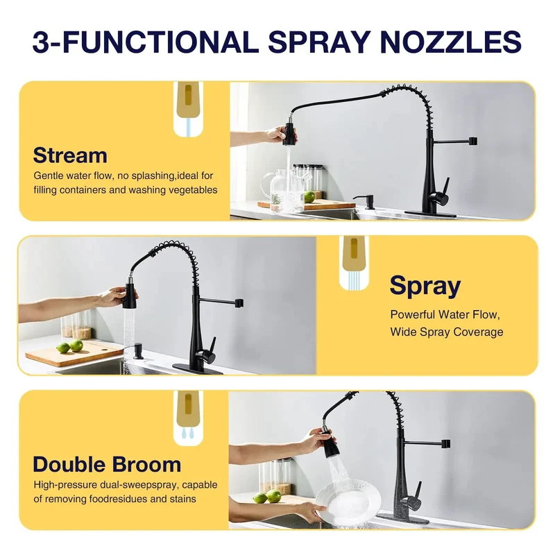Top Tier Single Handle Kitchen Faucet With Pull Down Sprayer Matte Black Lead Free Stainless Steel For Farmhouse Laundry Rv Or Sink Delivering Slick 360 Swivel And Zero Drip Performance For Easy Daily Use