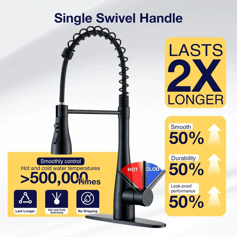 Top Tier Single Handle Kitchen Faucet With Pull Down Sprayer Matte Black Lead Free Stainless Steel For Farmhouse Laundry Rv Or Sink Delivering Slick 360 Swivel And Zero Drip Performance For Easy Daily Use