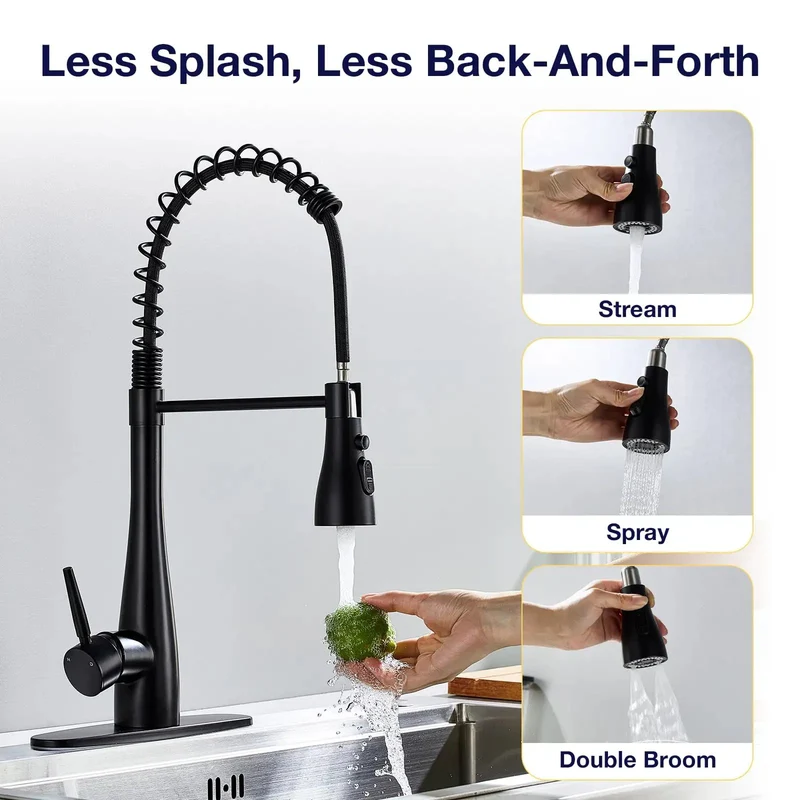 Top Tier Single Handle Kitchen Faucet With Pull Down Sprayer Matte Black Lead Free Stainless Steel For Farmhouse Laundry Rv Or Sink Delivering Slick 360 Swivel And Zero Drip Performance For Easy Daily Use