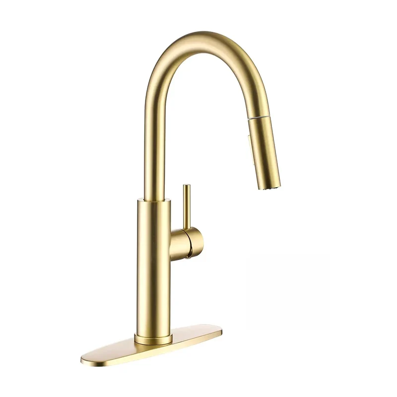 Top Shelf Gold Stainless Steel Kitchen Faucet Featuring Slick 18 Inch Pull Down Sprayer And Heavy Duty Single Handle Design With Zero Drip Performance And Smooth Swivel Action